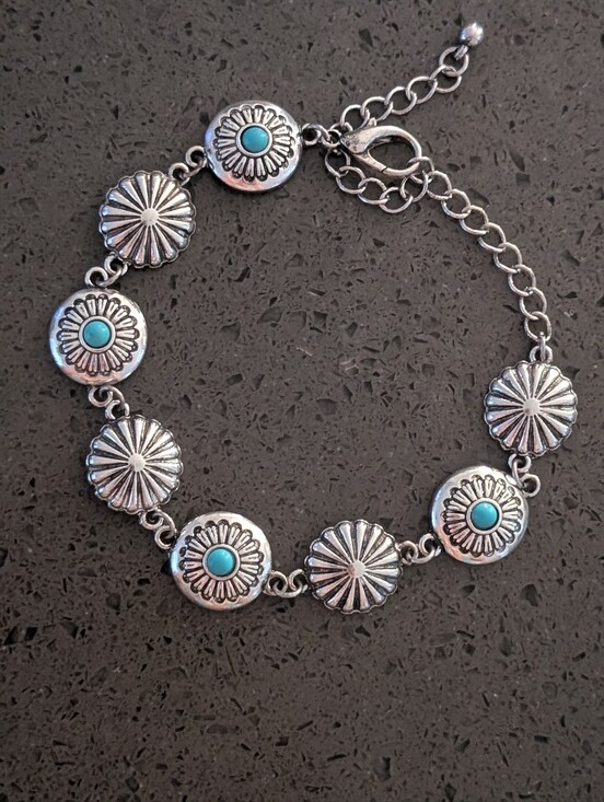 western Jewelry - Silver and Turquoise Floral Bracelet